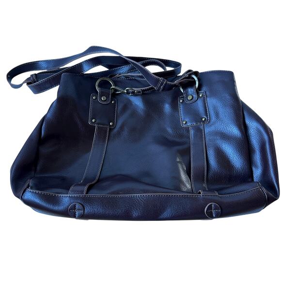 Vintage Liz Claiborne Crossbody Bag Shoulder Tote Satchel Brown Faux Leather - Picture 12 of 13